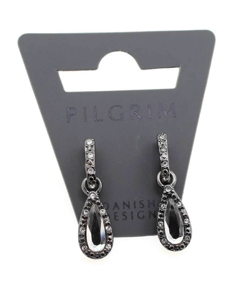 PILGRIM - Delicate Night - Drop Earrings - Haematite Plate/Clear BNWT