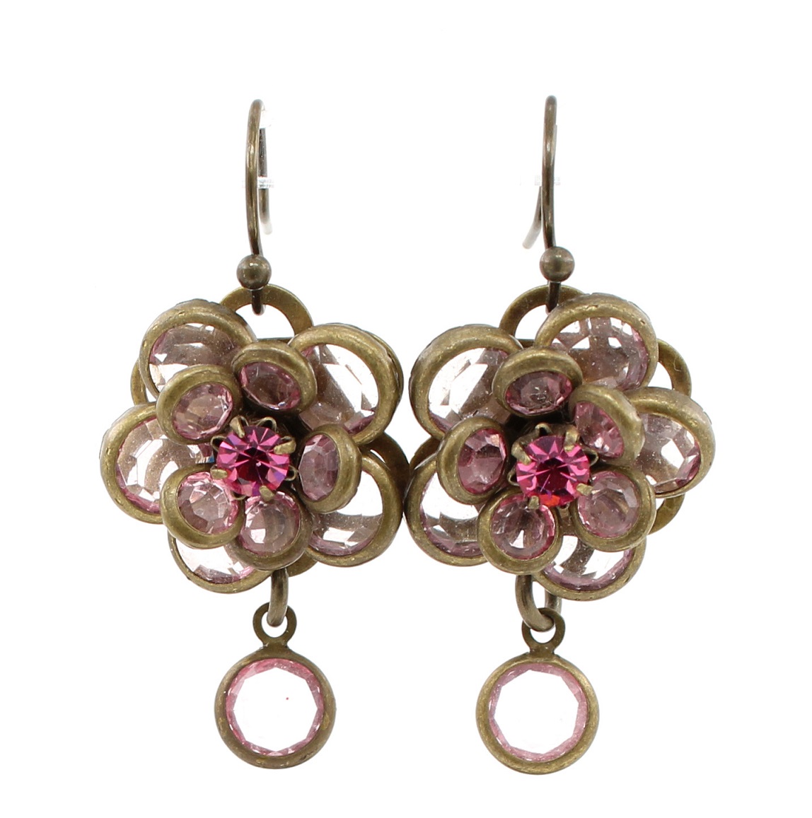Lisbeth Dahl - Faceted Discs Flower Earrings - Vintage Gold/Pink BNWT