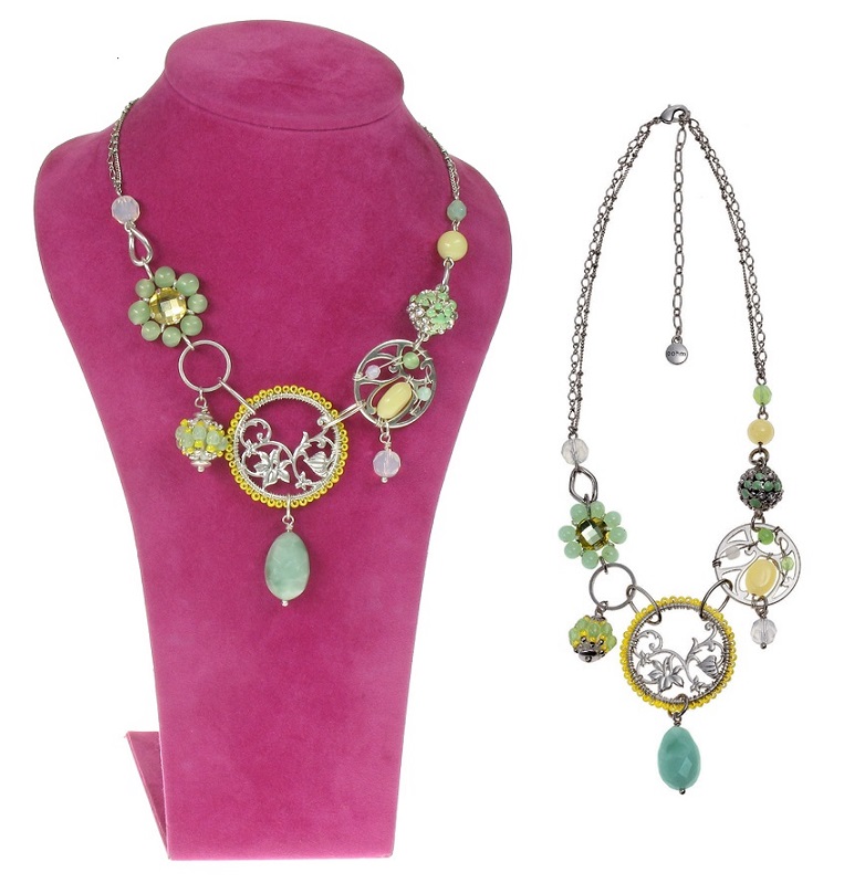Bohm Floral Folklore Necklace - Silver Plate/Green & Yellow