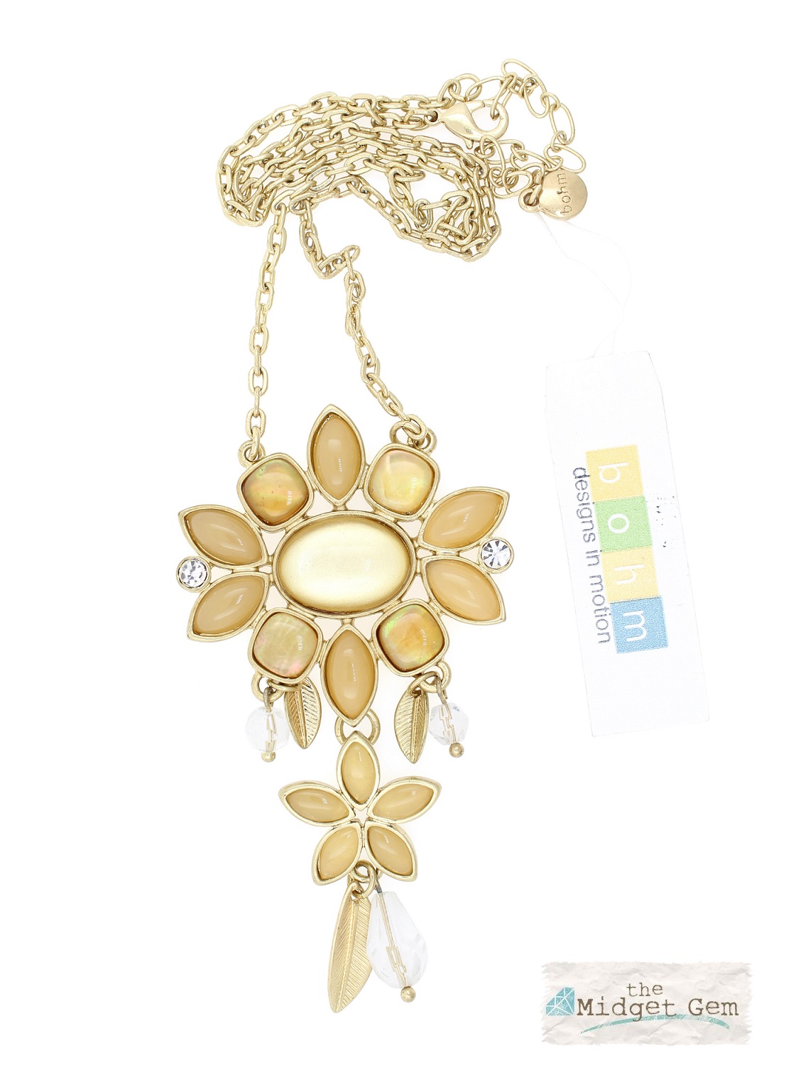BOHM - Glass Petals Flower Pendant Necklace - Oxidised Gold/Sandy Beige BNWT