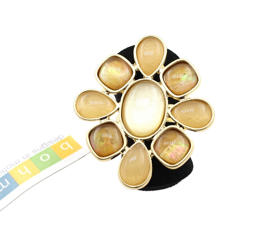 BOHM - Glass Petals Flower Ring - Adjustable Size - Oxidised Gold/Sandy Beige BNWT