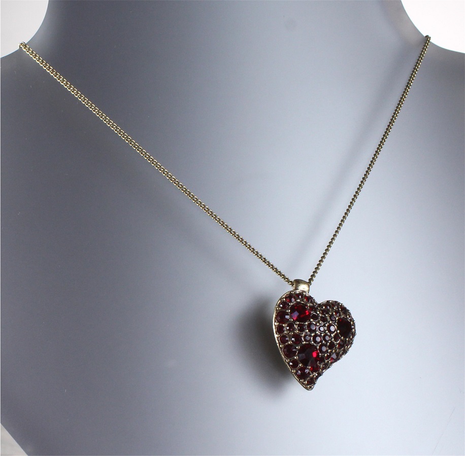 PILGRIM - Lots of Love - Heart Pendant Necklace - Red/Oxidised Gold - BNWT