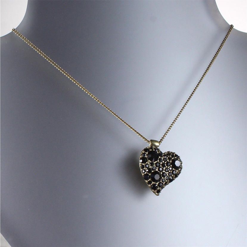 PILGRIM - Lots of Love - Heart Pendant Necklace - Black/Oxidised Gold - BNWT
