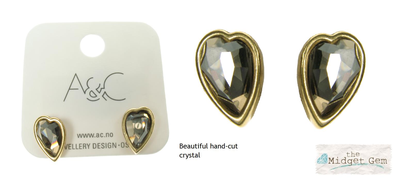 A & C - Gold Faceted Crystal Heart Stud Earrings
