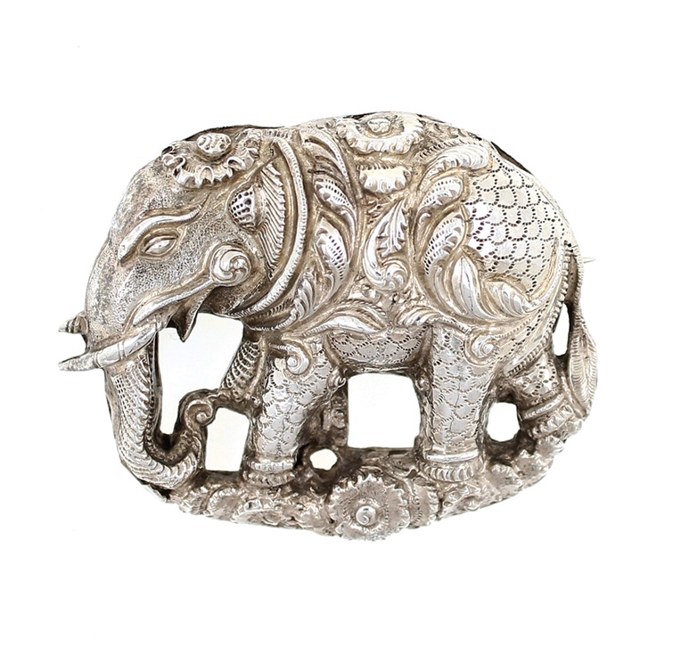Stunning Detail - English Silver Elephant Brooch - c1850 Victorian -14.7 Grams.