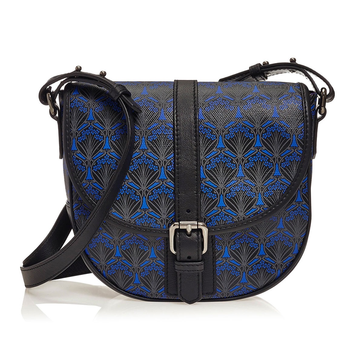 LIBERTY of London - Carnaby Saddle Handbag Crossbody Bag - Iphis Canvas & Leather Blue Black BNWT