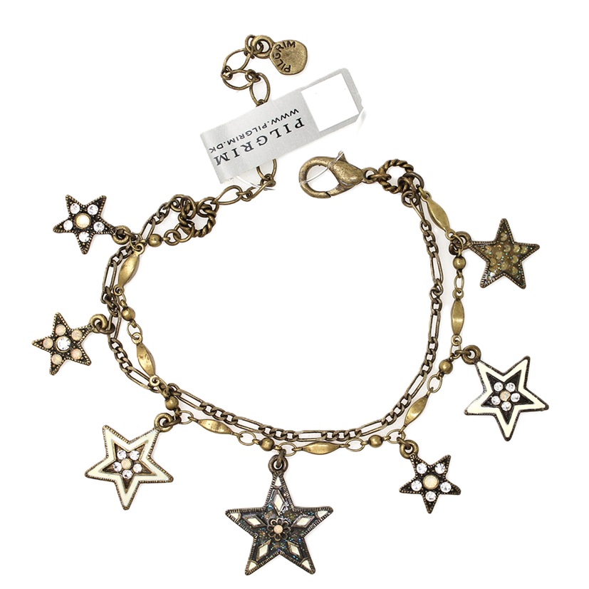 PILGRIM - STARS - Double Strand Charm Bracelet - Gold Plate/White Swarovski BNWT RARE COLOUR
