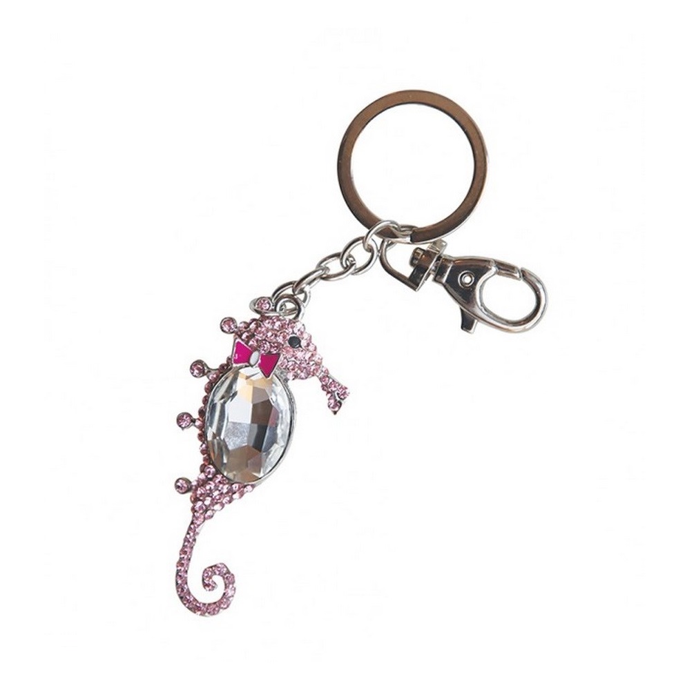 Bombay Duck - Cute Seahorse Key Ring - Pink/Clear Crystals BNWT
