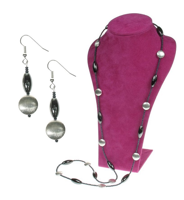 Silver & Haematite Long Length Necklace & Earrings Set