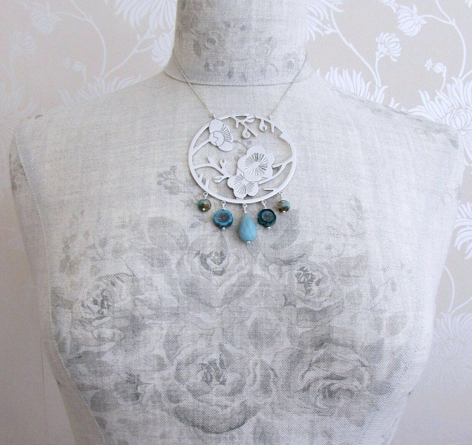 PILGRIM - Oriental - Pendant Necklace - Silver Plate & Blue Turquoise BNWT OOAK