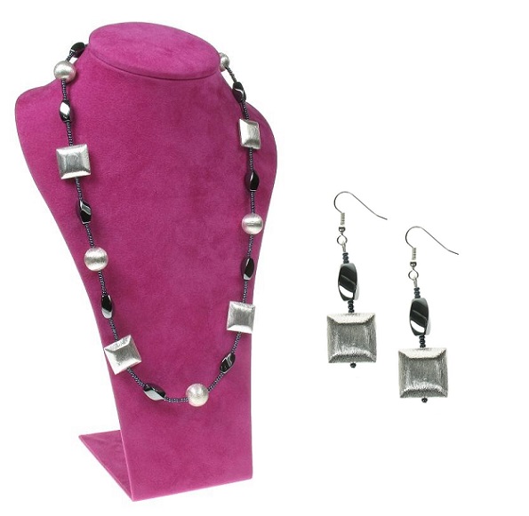 Silver & Haematite Metallic 'Squares' Necklace & Earrings