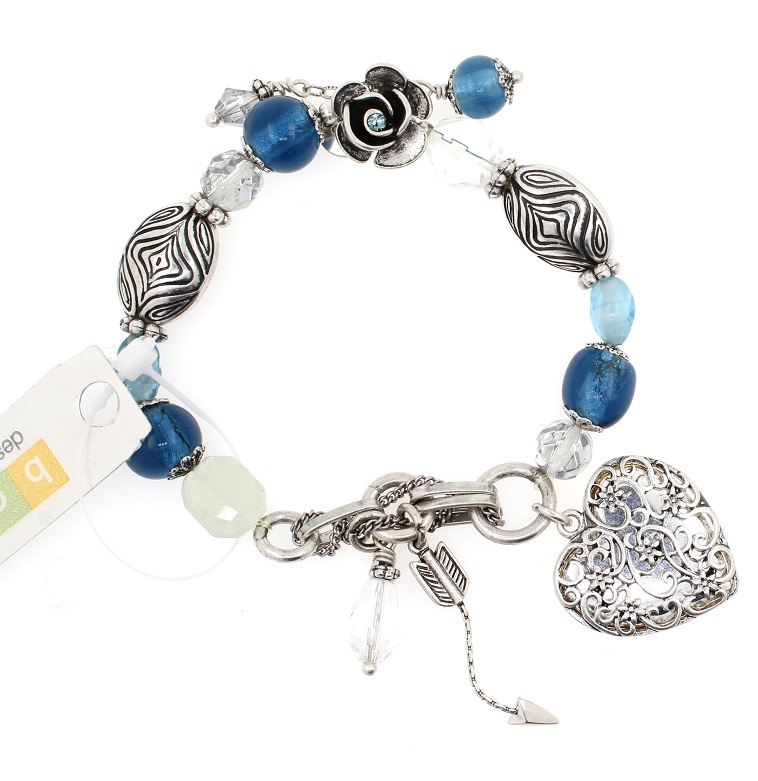 The Bohm - Summer Lovin' - Heart Locket Bracelet - Blue/Silver Plate
