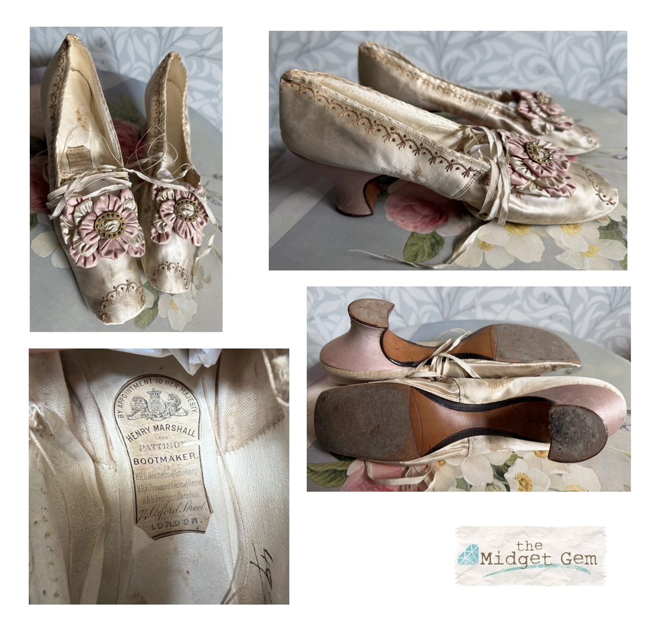 VICTORIAN Exquisite Silk Wedding Shoes IMPORTANT London Maker Henry Marshall